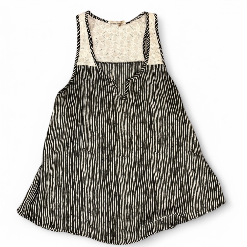 Le Sample Medium Black & White Striped Racerback Blouse, Eyelet Detail